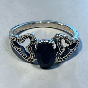 Womens Ring Size 7 Band Silver Metal Boho Black Stone Jewelry 032-7